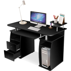 Scrivania da Computer, Scrivania con Cassettiera e Porta Hardware,120 x 55 x 85 cm (Nero)