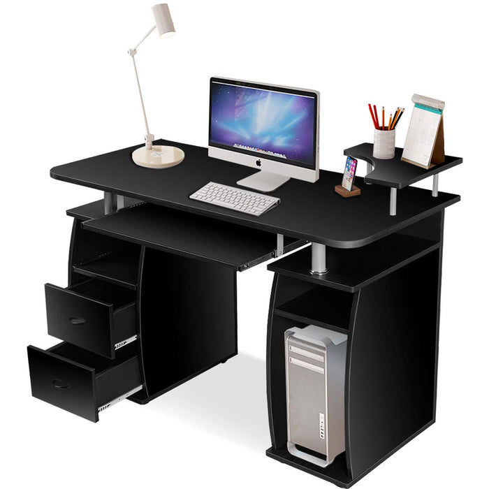 Scrivania da Computer, Scrivania con Cassettiera e Porta Hardware,120 x 55 x 85 cm (Nero)