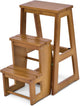 Sgabello Scaletta 3 Gradini in Legno di Pino, Sgabello Scala Pieghevole Salvaspazio, Scaletta 3 Gradini a Ribalta, Capacit¨¤ Portante 150 kg, 57 x 38,5 x 66cm (Naturale)
