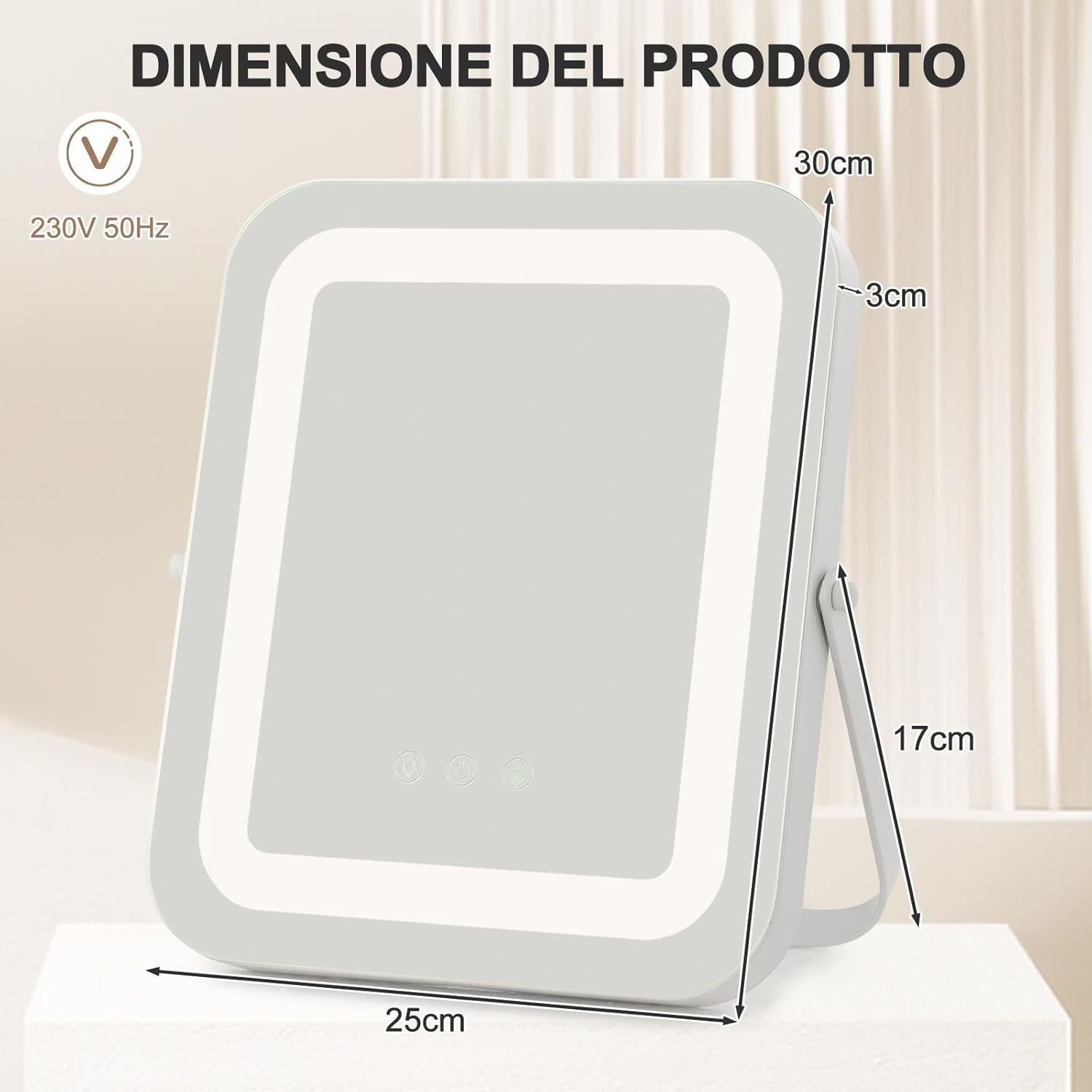 Specchio LED a 3 Colori, Specchio da Trucco con Controllo Tattile Intelligente, Girevole a 360° e Funzione di Memoria, Specchio da Tavolo Antideflagrante 25x30 cm