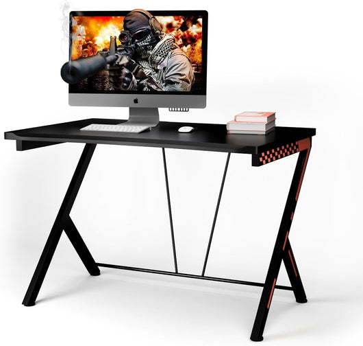 Scrivania Gaming Ergonomica da 116 CM, Scrivania Multiuso per Computer con Struttura Robusta in Metallo, Postazione PC per Gaming Studio Lavoro, 116 x 75 x 77 cm (L x P x A) Nero