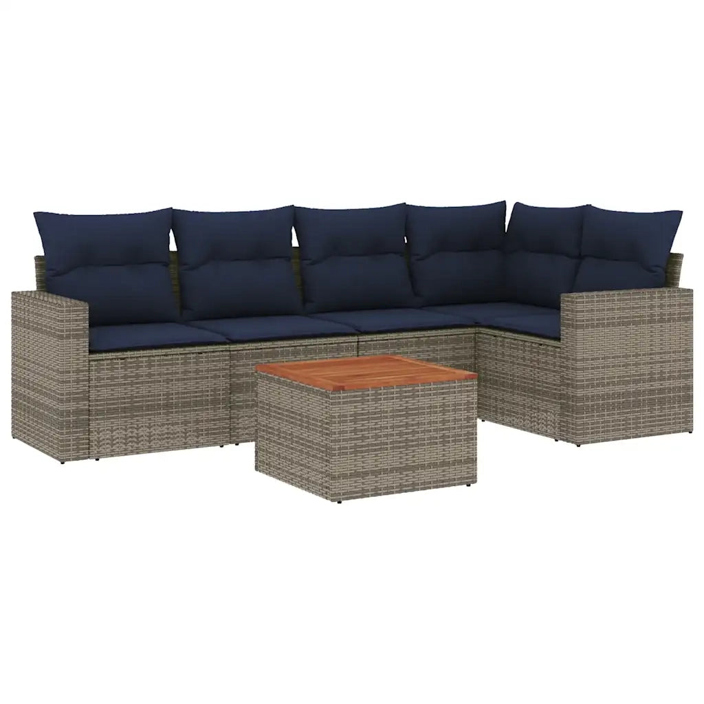 Set Divani da Giardino 6 pz con Cuscini Grigio in Polyrattan