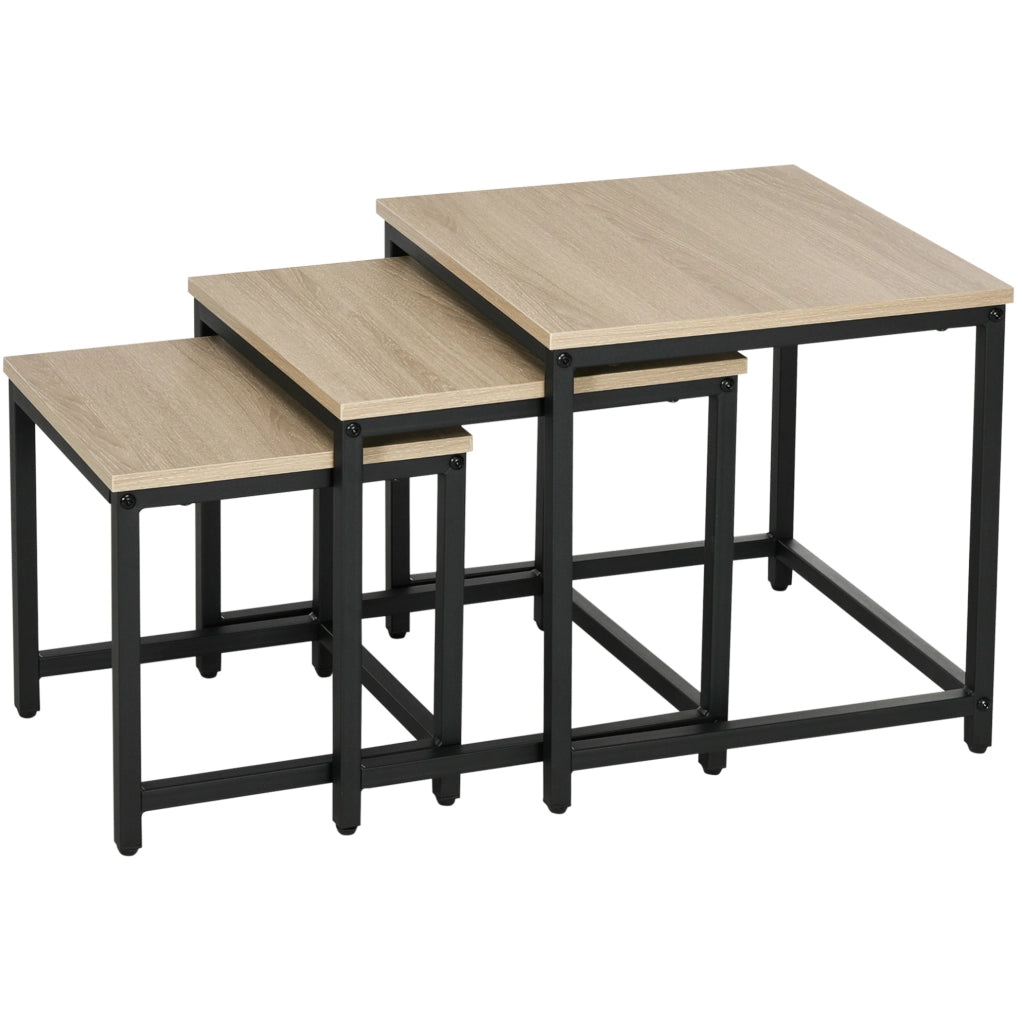 Set di 3 tavolini da caffè impilabili effetto legno