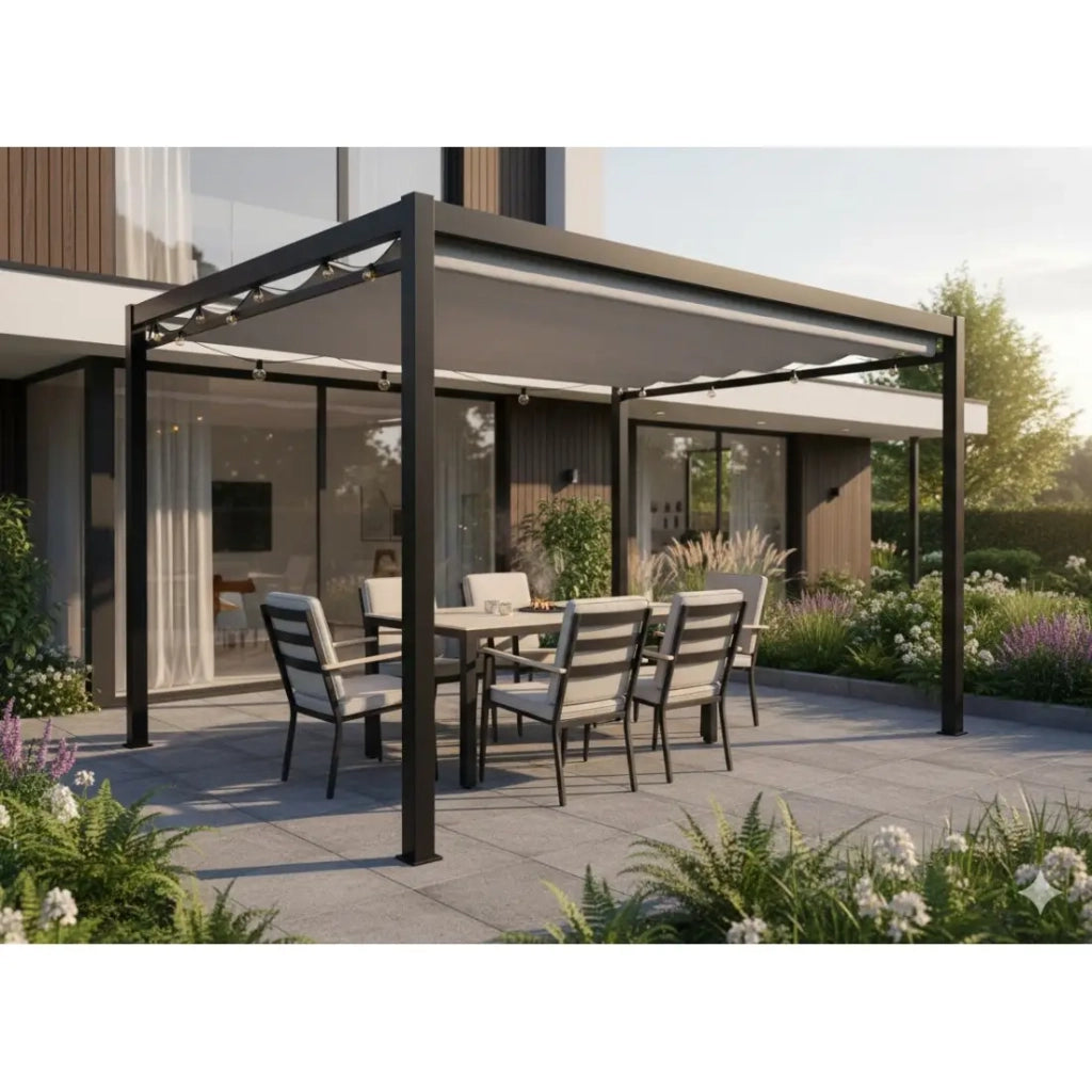 Salotto da giardino VARENA 6 posti in alluminio con tavolo da pranzo e sedie beige