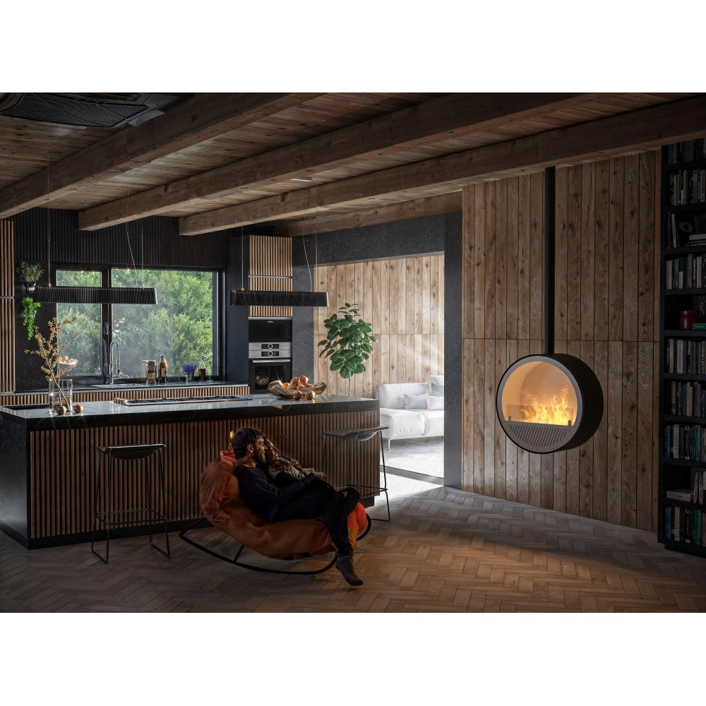 Camino a Bioetanolo sospeso da soffitto Incyrcle Slim - Biocamino rotondo di design d.70cm Bianco
