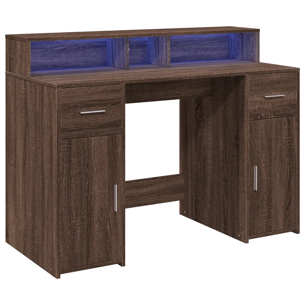 Scrivania con Luci LED Marrone Rovere 120x55x91 cm Multistrato
