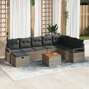 Set divano da giardino  9 pezzi con cuscini in rattan poliestere grigio