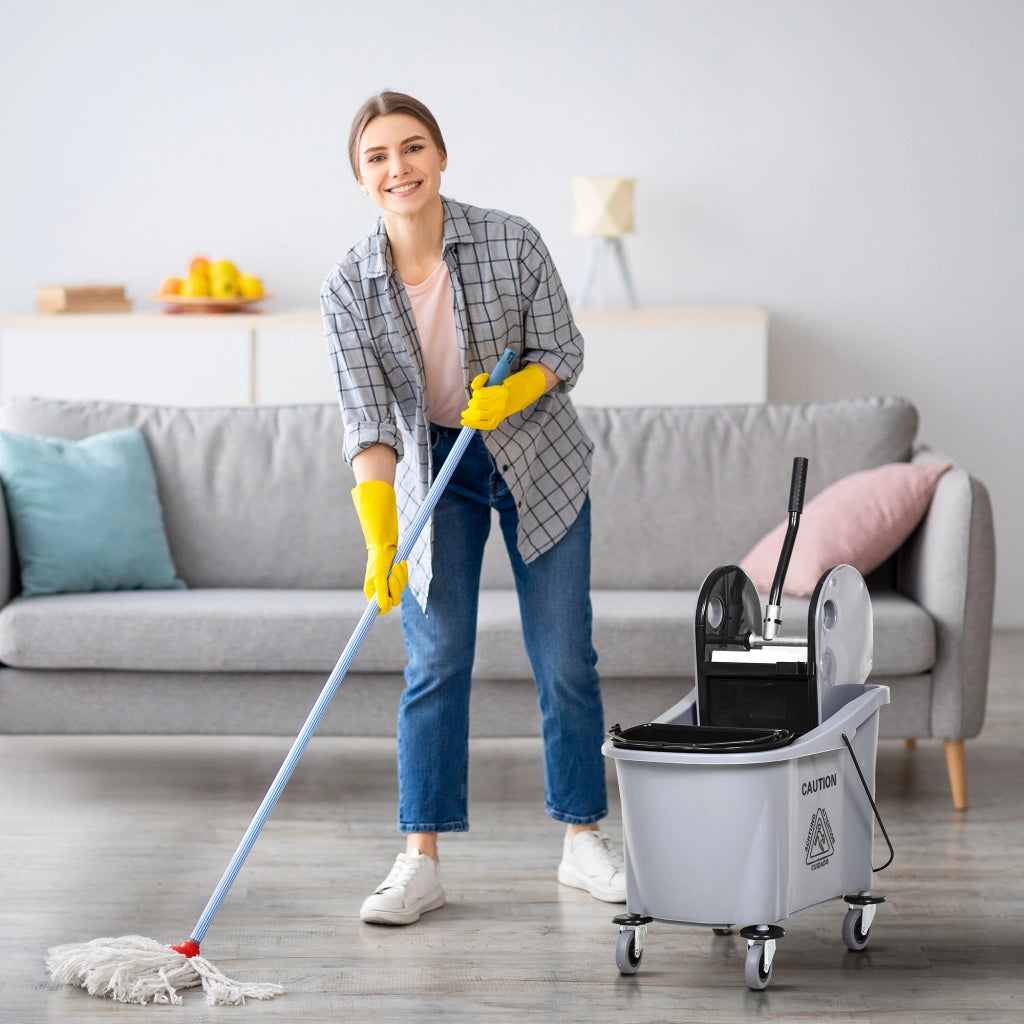 Carrello per Pulizie con Secchi Separati e Sgocciolatoio ¨C Zephmum ¨C Grigio 54x41x91,5cm