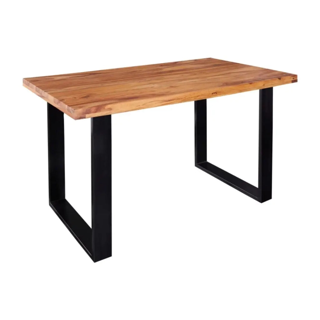 Tavolo da pranzo LODEN 120 cm – Piano in legno massello di sheesham verniciato – Gambe a U in metallo nero