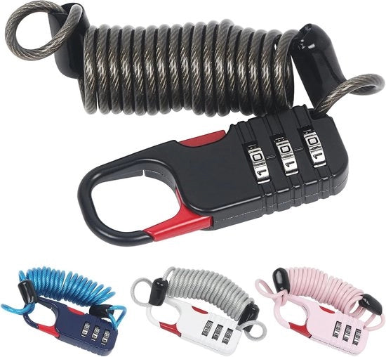 Cavo di Sicurezza per Motocicletta - 4 Pezzi - Blocco Caviabile per Bici - Chiave a Combinazione - 3 Digits - Alta Sicurezza per Caschi - Bagagli - Biciclette - Carrietta