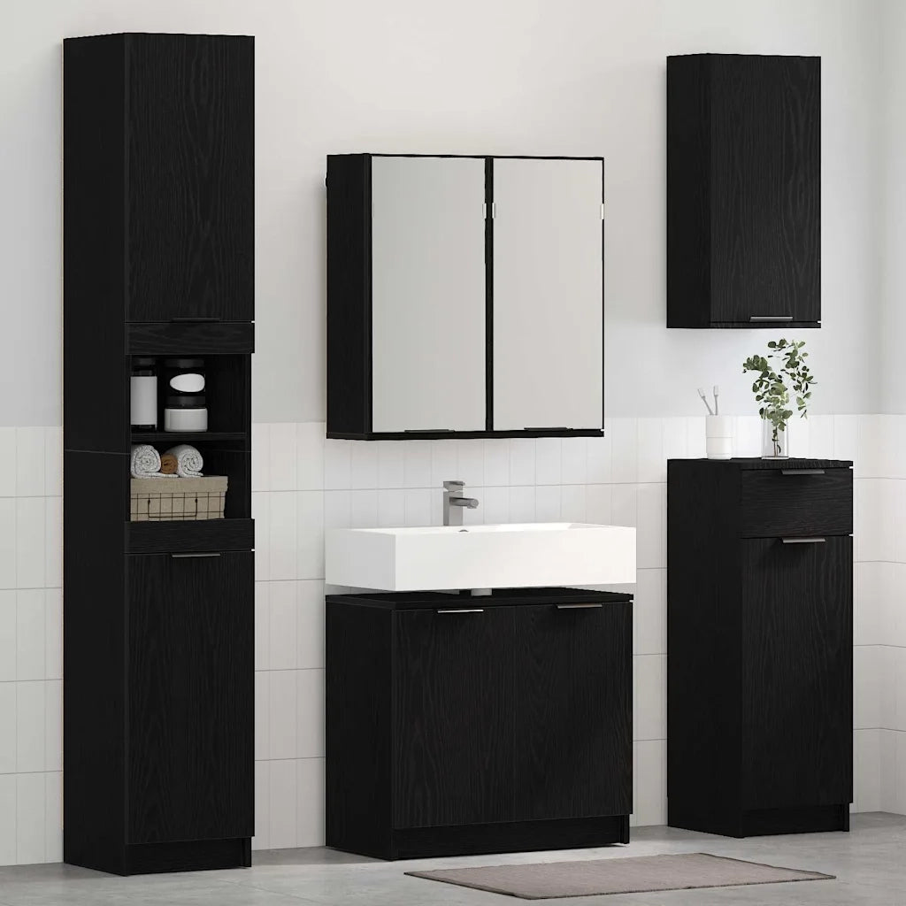 Set di Armadi da Bagno 3 pcs Rovere Nero Legno multistrato