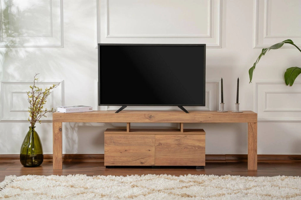 Mobile porta TV Andarna, Credenza da soggiorno, Armadio basso per TV, Base parete attrezzata, 180x31 h50 cm, Pino