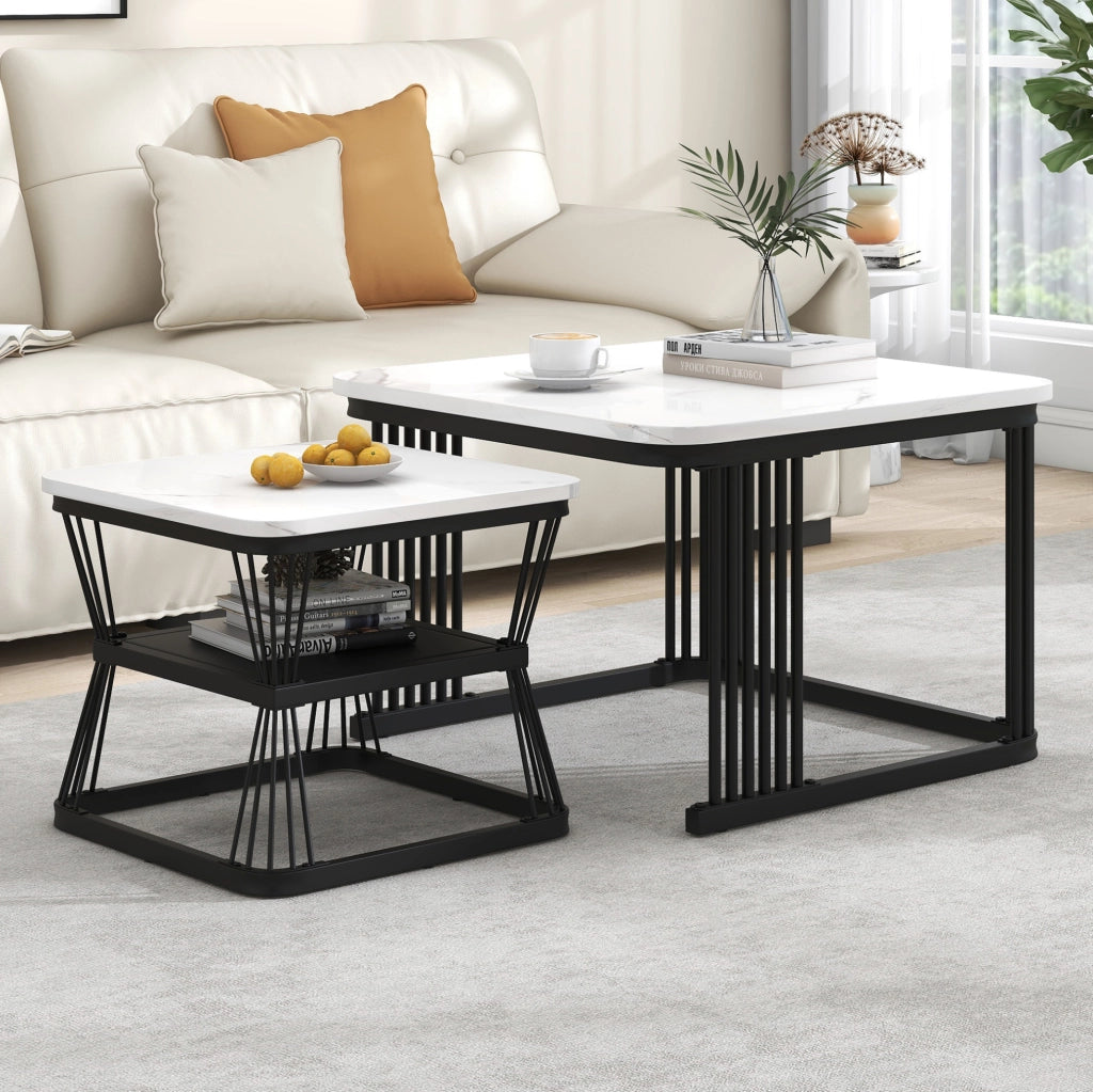 Set di 2 tavolini moderni bianchi con effetto marmo