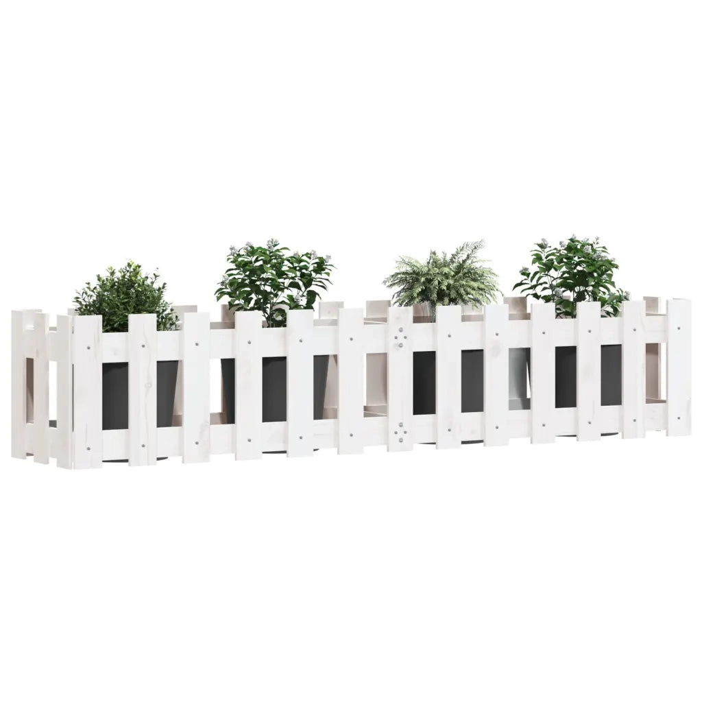 Fioriera | Cassetta per fiori | Vaso Giardino a Recinzione Bianca 150x30x30cm Massello Pino