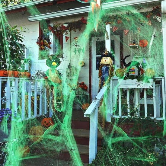 Decorazione di Halloween - Ragnatela 2024 - Luminescente - 200 g - Flessibile - 30 ragni - Per interni ed esterni - Decorazione di casa