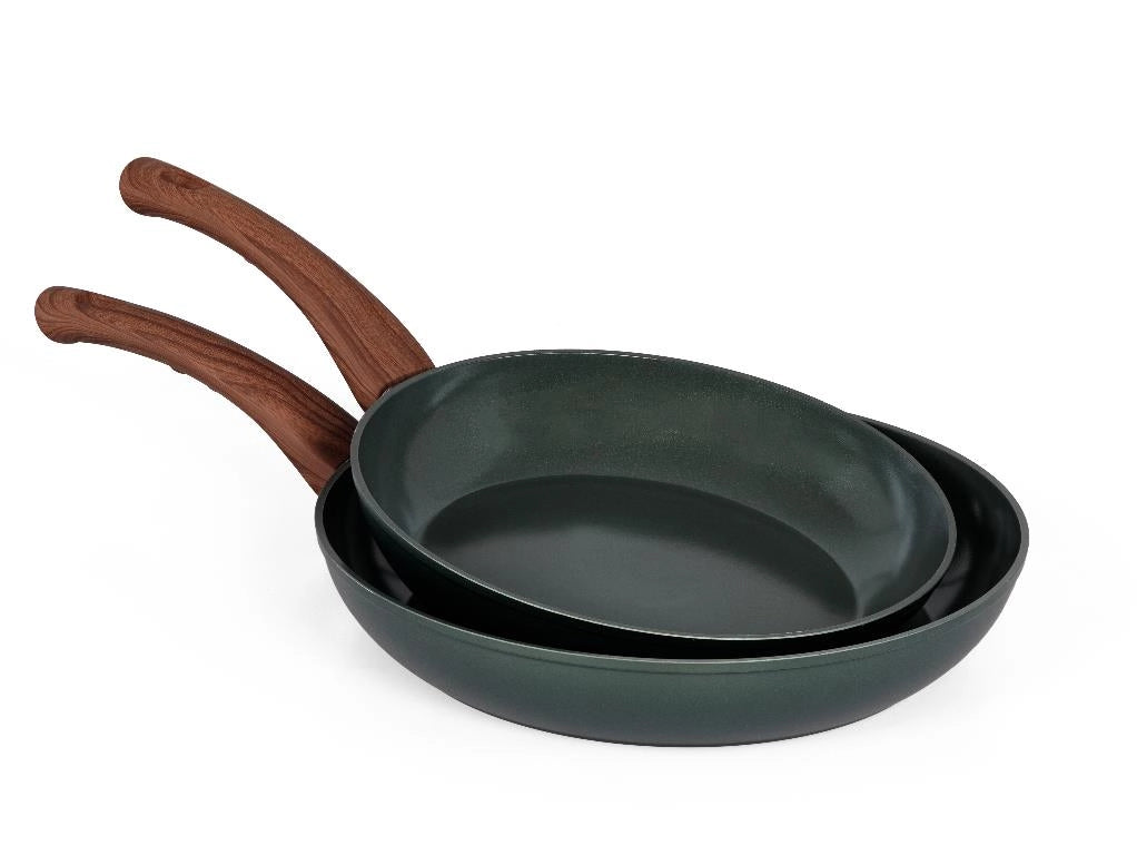 Set 2 Padelle Antiaderenti ad Induzione GreenLife Manico Effetto Legno 24 + 28 cm