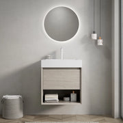 Mobile sottolavabo con lavabo in resina, 1 cassetto e vano aperto, per bagno, rovere chiaro bianco, 55 × 46 × 60 cm