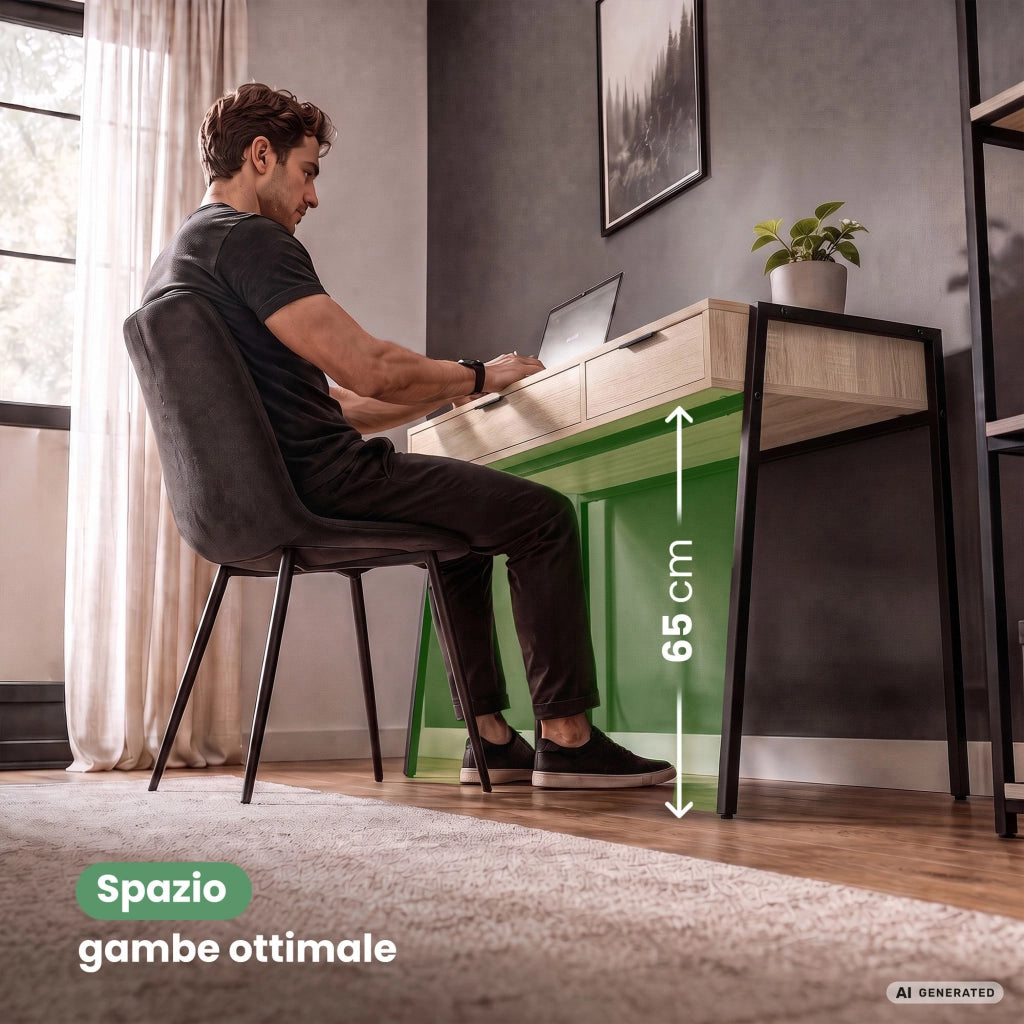 Scrivania industriale per computer Rovere Sonoma ZENTIA 100 cm 2 cassetti gambe nere