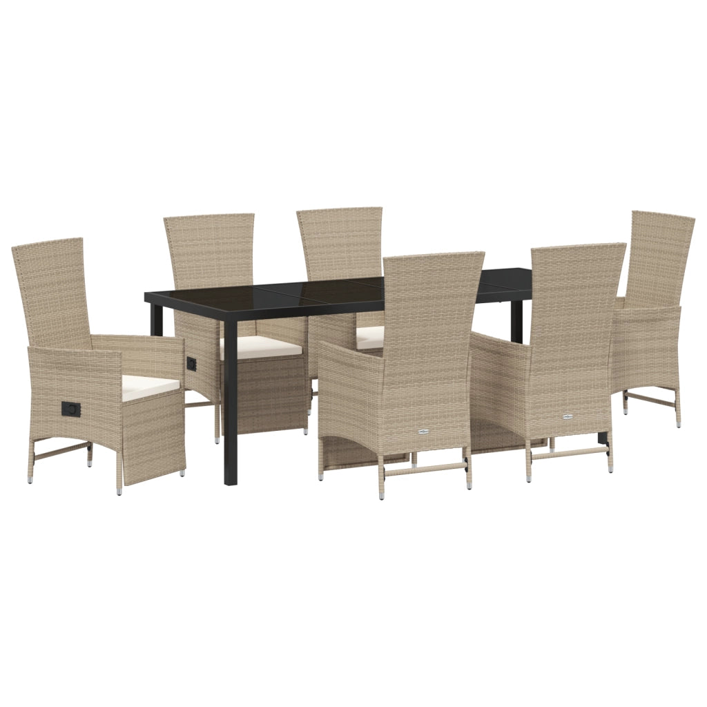 Set da Pranzo da Giardino 7 Pezzi con Cuscini Beige Rattan Polimerico
