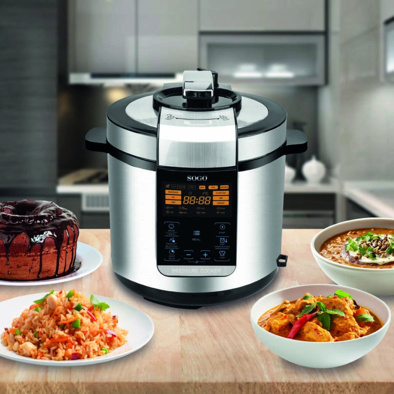 Multicooker a pressione elettrico 6L 1000W con 15 programmi e timer 24h, pentola antiaderente e cottura automatica - Sogo