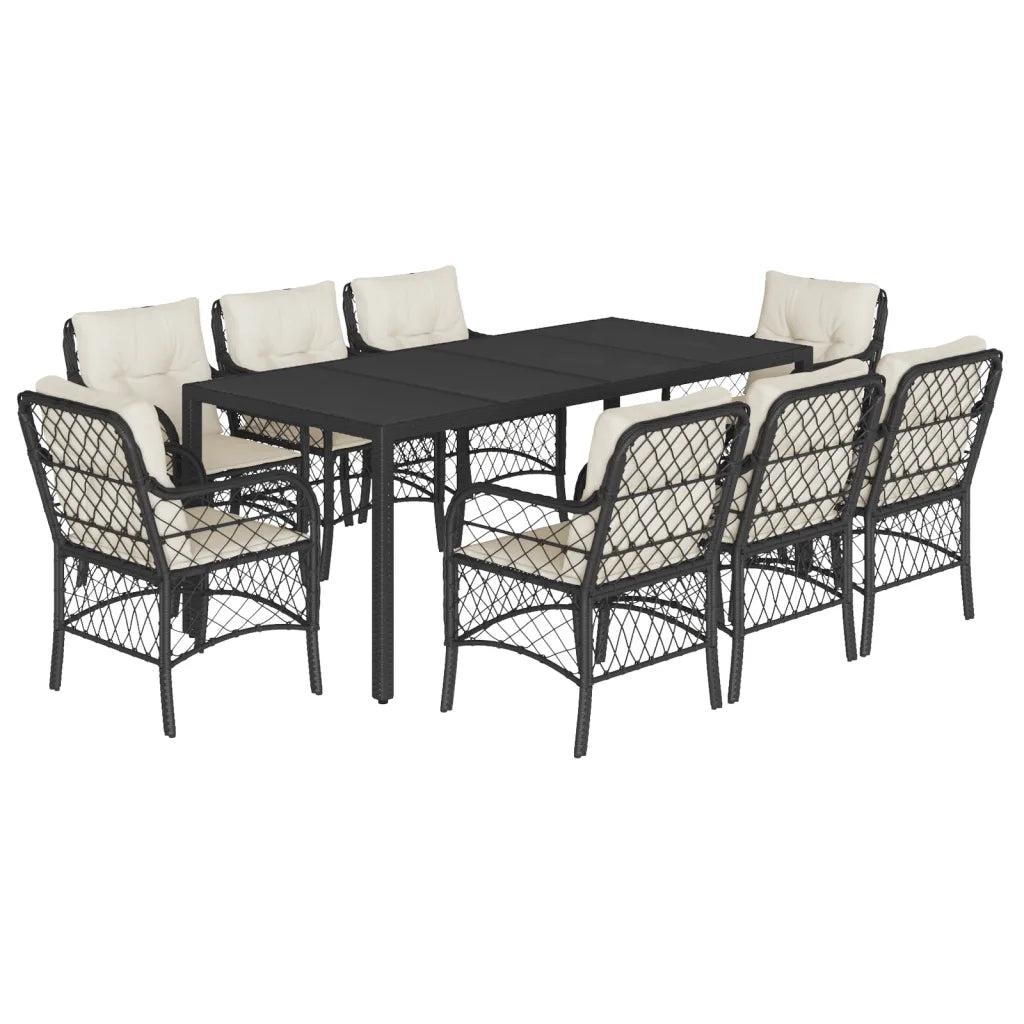 Set da Pranzo da Giardino 9 pz con Cuscini Nero in Polyrattancod mxl 90054