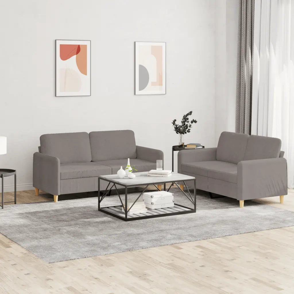 Set di Divani 2 pz con Cuscini Tortora in Tessuto 3202093