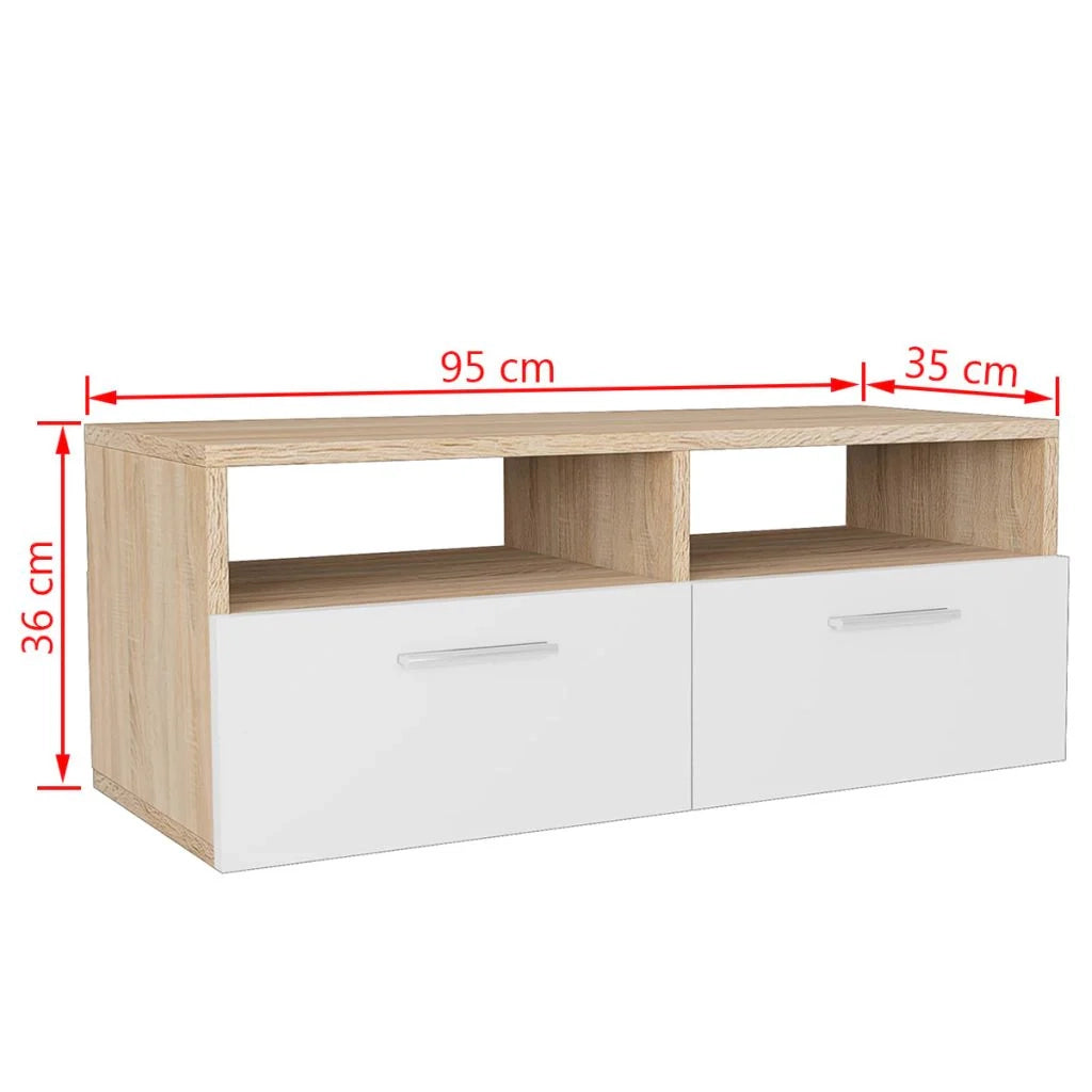 Pratico mobile porta TV/credenza di design in rovere da 95 cm e truciolato bianco 2502019/2