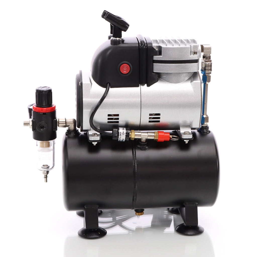 Compressore per aerografo AF189, monocilindro con serbatoio aria e pressione massima di 6 bar