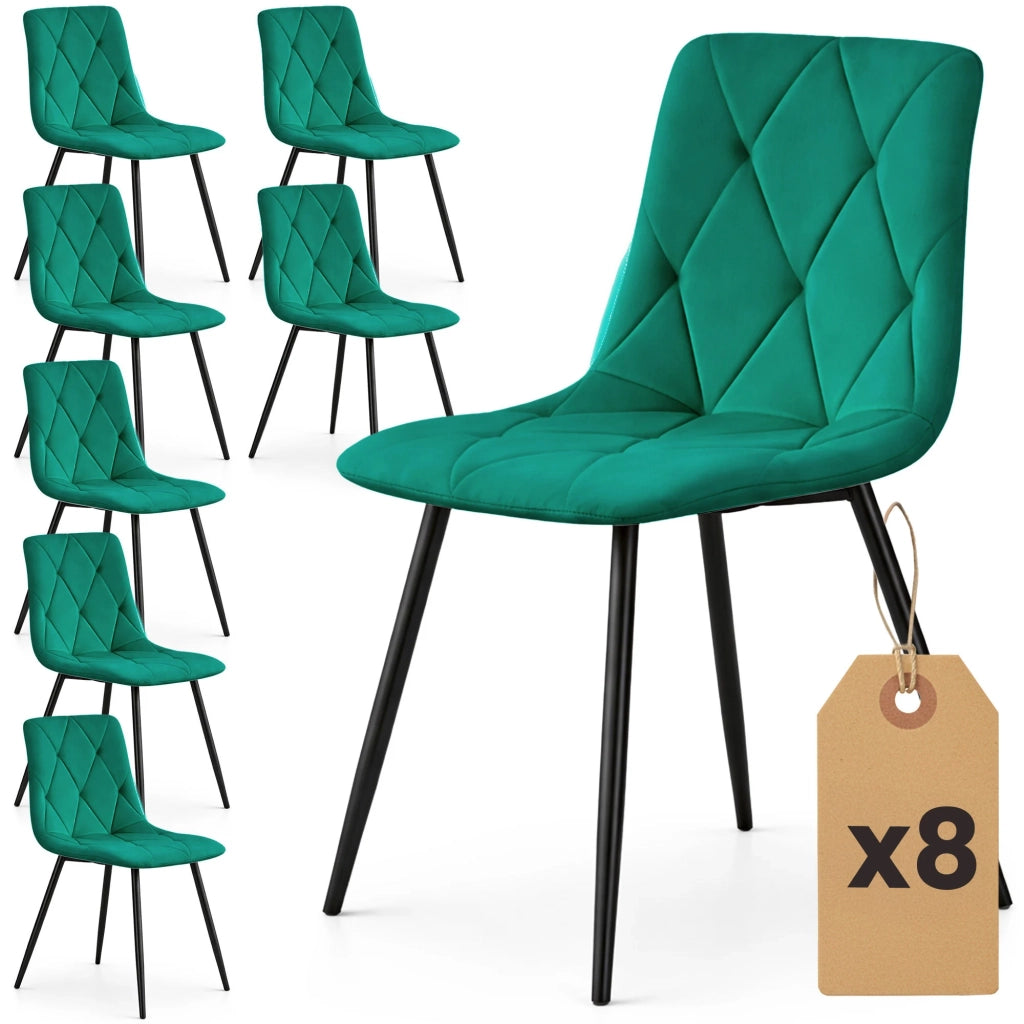 Set di 8 Sedie in velluto trapuntate MILO Verde Bottiglia gambe nere