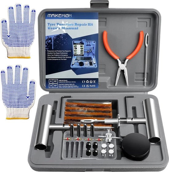 Kit di riparazione gomme, Kit di riparazione gomme, 63 pezzi per motocicletta, ATV, camion, trattore (grigio)