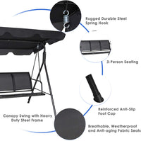 Dondolo da Giardino a 3 Posti, con Tettuccio Parasole Regolabile, Sedia a Dondolo da Giardino con Telaio in Acciaio, 173 x 119 x 152 cm (Nero)