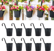 Pacchetto da 10 pezzi di vasi da fiore appesi, 10 cm, in metallo nero, grande vaso da fiore appeso con gancio e foro rimovibile, per balconi, cancelli, finestre e ringhiere