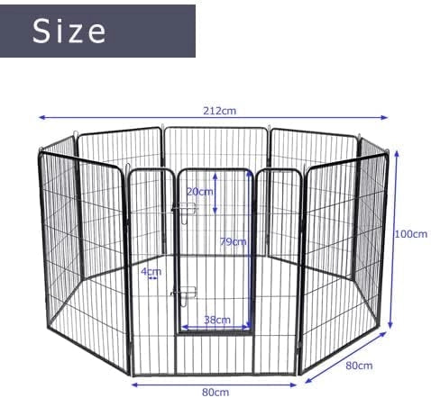 Recinto per Cani con 8 Pannelli 100x80cm, Recinzione Rimovibile di Ferro, per Interno ed Esterno, Gabbia per Animali Domestici, Cancelleto Stabile di Sicurezza con Doppio Chiavistello, Nero