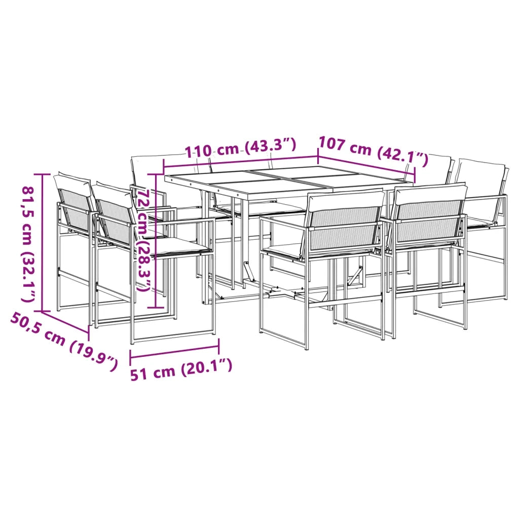 Set da Pranzo da Giardino 9 pz con Cuscini Nero in Textilene 3295078