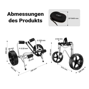 Carrello per trasporto kayak richiudibile In alluminio Ruote in PU Cinghia in nylon incl. Max 68 kg