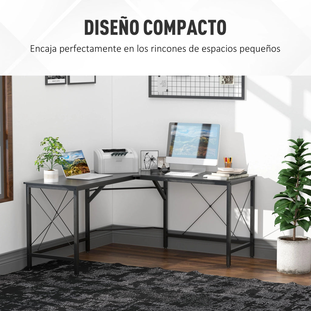 Scrivania Angolare Moderna con Struttura in Metallo ¨C Zephmum ¨C 150x150x76 cm Nero