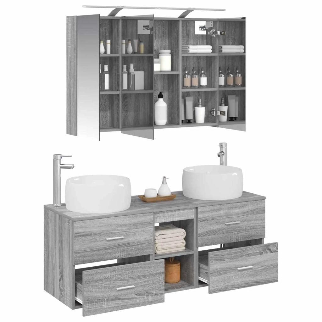 Set di mobili per il bagno 4 pcs Sonoma grigio 3407020
