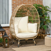 Poltrona a sospensione in rattan con cuscini, struttura in acciaio, colore kaki, 105 x 90 x 148 cm