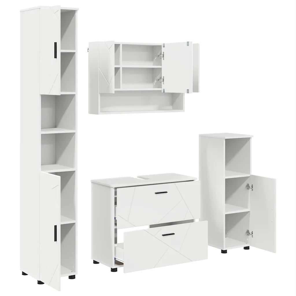 Set di mobili per il bagno con cassetto con porta 4 pcs Bianco 3393043