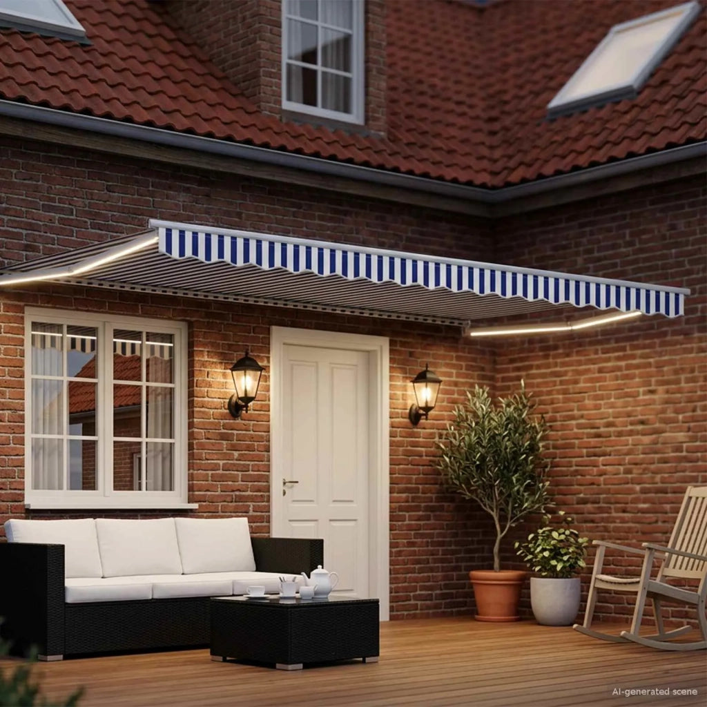 Tenda retrattile manuale con LED Blu e Bianco 4 × 3 m 3419284