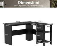 Scrivania Angolare per Computer con Ripiani, Scrivania Porta PC in Legno, Scrivania Salvaspazio e Moderna per Ufficio e Studio, 130 x 130 x 72,5 cm, Nero (Nero)