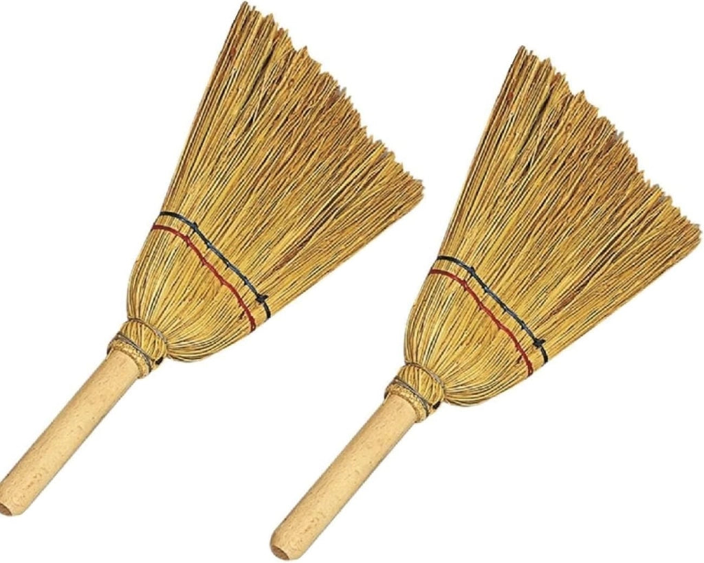 2 pz Scopa Di Saggina Per Camino Piccola, Ideale Per Raccogliere Cenere e Polvere Di Legno, Scopino Camino Con Manico in Legno Resistente Al Calore, Criscuolo Brico Store