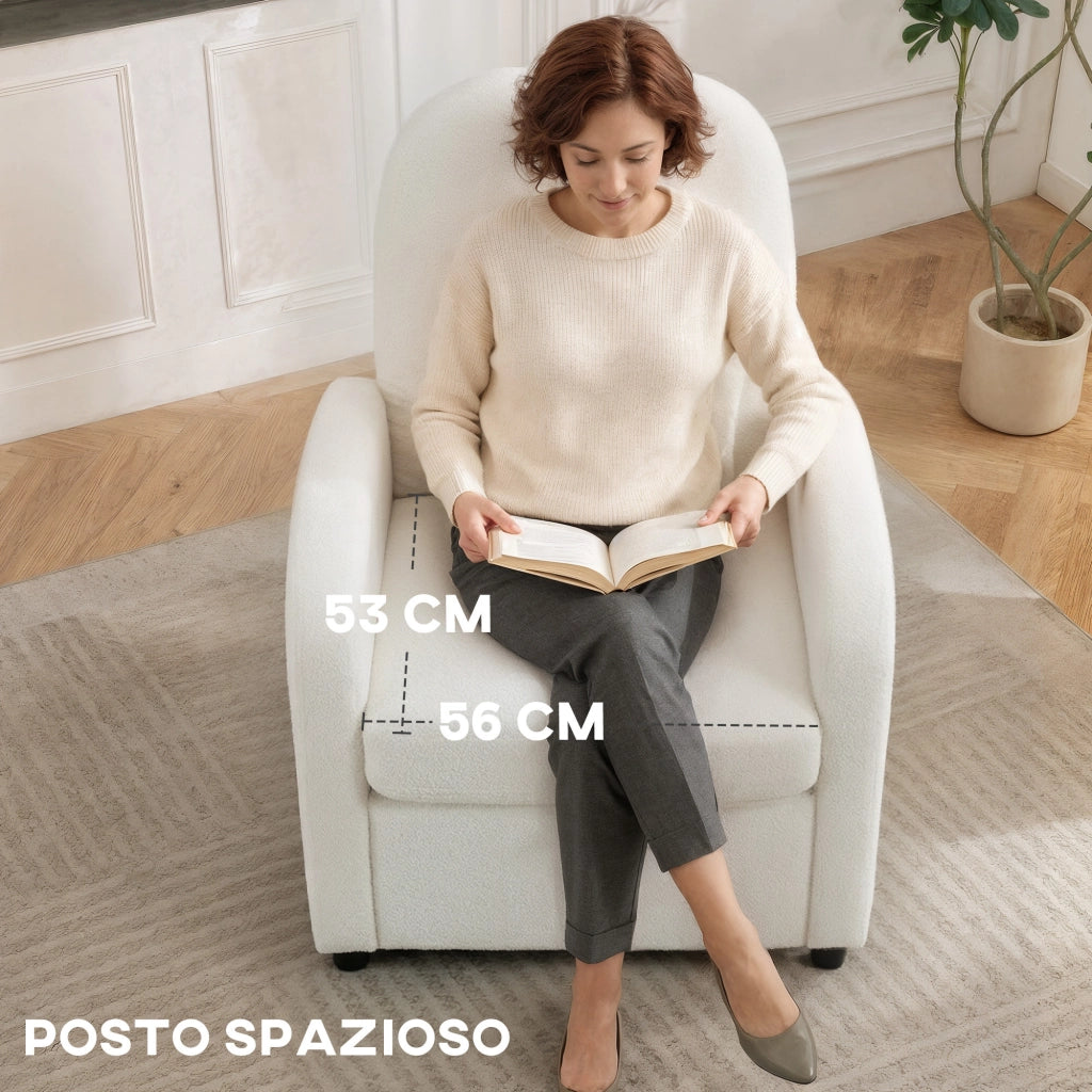 Poltrona Moderna con Spazio Contenitore a Scomparsa e Cuscino, Rivestimento in Pile Teddy, 76x77x95 cm, Crema