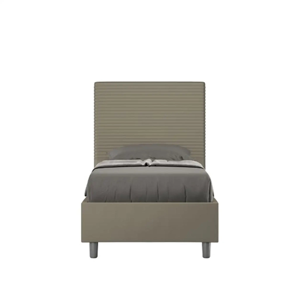 Letto singolo con rete imbottito 80x210 similpelle cappuccino Focus