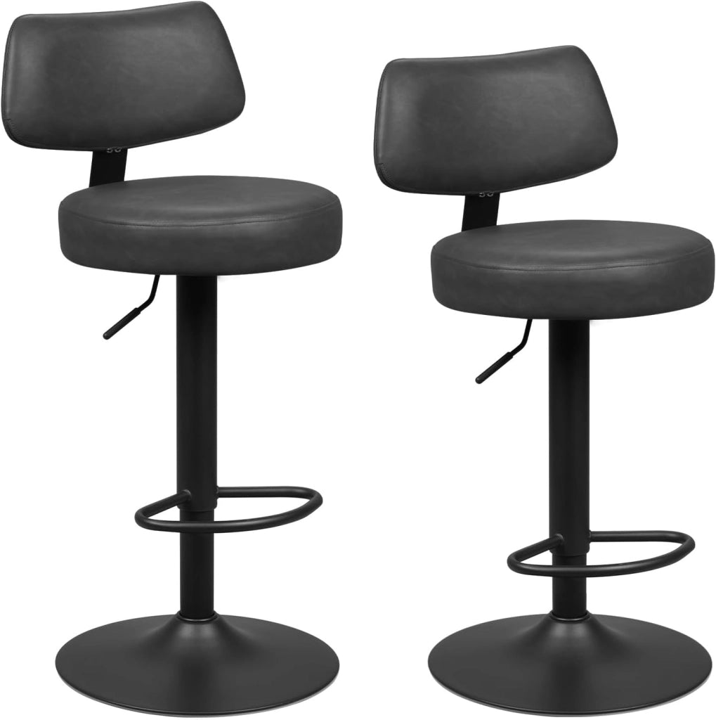 Sgabelli Cucina Set di 2, Girevoli a 360° e Regolabili in Altezza, Sedie da Bar con Schienale e Poggiapiedi, in Pelle Sintetica e Metallo, per Cucina, Bar, Ristorante, Antracite