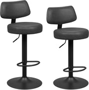 Sgabelli Cucina Set di 2, Girevoli a 360° e Regolabili in Altezza, Sedie da Bar con Schienale e Poggiapiedi, in Pelle Sintetica e Metallo, per Cucina, Bar, Ristorante, Antracite
