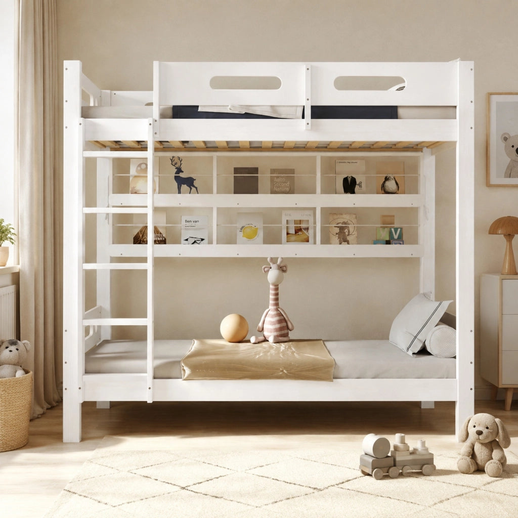 Letto a castello 90x200 cm con scala e ripiani