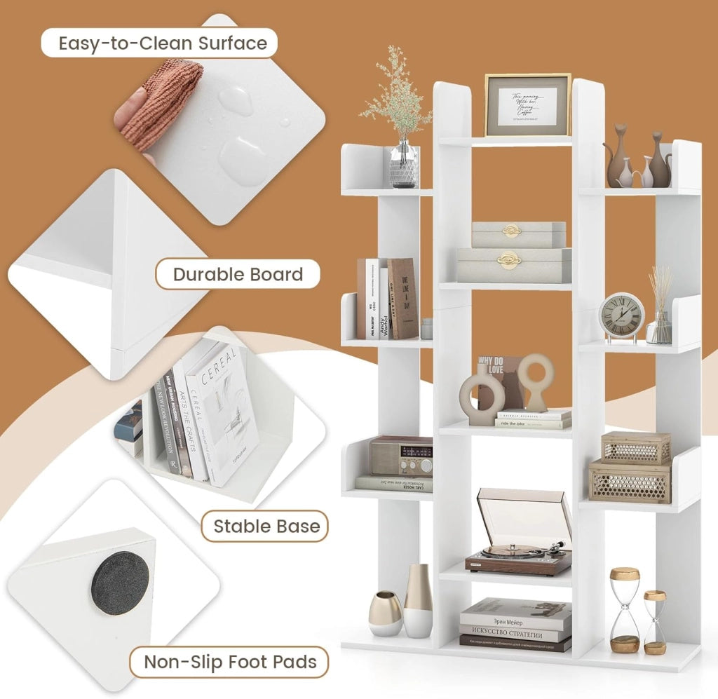 Libreria, scaffale aperto con 13 scomparti, per soggiorno, studio e ufficio, 86 x 24,5 x 141 cm, colore: bianco