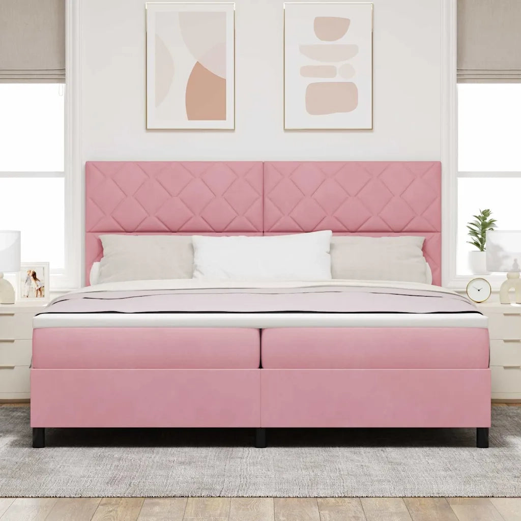 Letto a Sorgente LED con materasso Rosa 200 x 200 cm Velluto 3343405