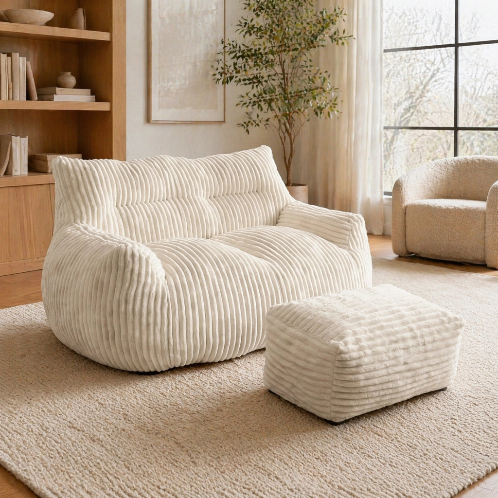 POLTRONA SACCO Oversize Bianca in Flanella, Design Ergonomico, 1 pezzo